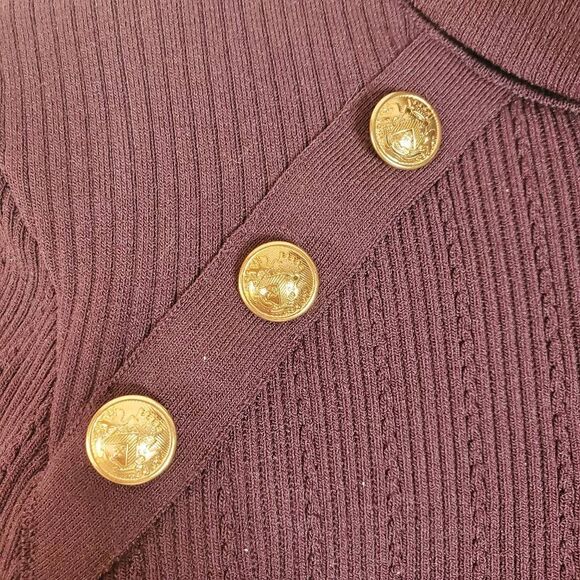 Express Novelty Button Long Sleeve Turtle Neck Pullover Sweater Burgundy Medium - Picture 11 of 14